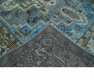 8x10 Gray, Ivory, Moss Green and Blue Hand Knotted Traditional Heriz Wool Area Rug