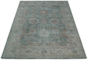 Traditional Brown And Teal Hand Woven Wool 8x10 Area rug