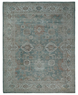 Traditional Brown And Teal Hand Woven Wool 8x10 Area rug