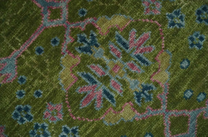 8x10 Green, Blue and Peach Hand Knotted Vibrant Donegal Floral Wool Rug