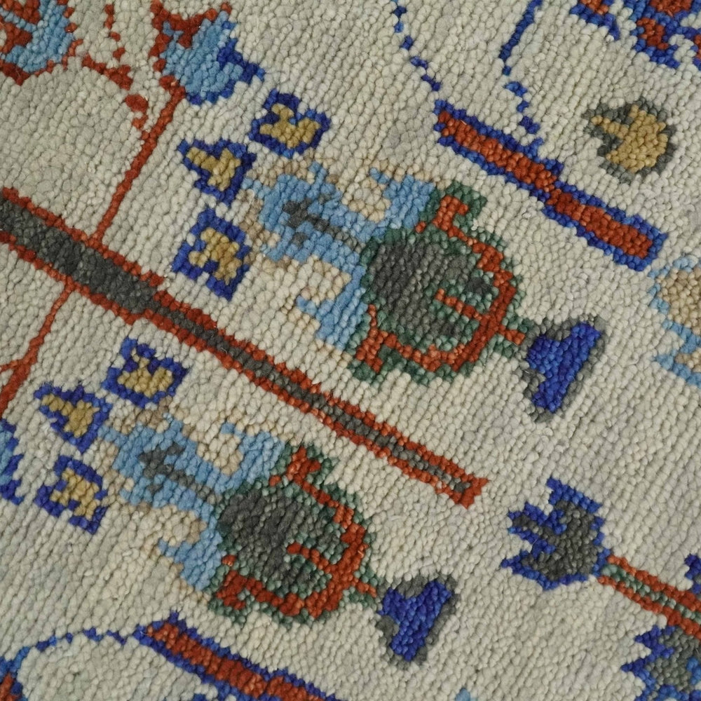 Hand Knotted Antique Ivory, Blue and Gray Traditional Style Oushak Wool Rug