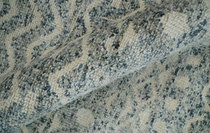 8x10 Hand Knotted Beige, Gray and Blue Modern Contemporary Southwestern Tribal Trellis Recycled Silk Area Rug | OP44