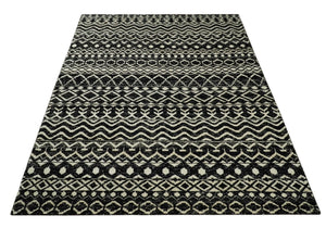 Hand Knotted Black and Ivory Modern Contemporary Southwestern Tribal Trellis Recycled Silk Area Rug