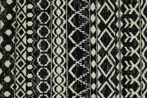 Hand Knotted Black and Ivory Modern Contemporary Southwestern Tribal Trellis Recycled Silk Area Rug