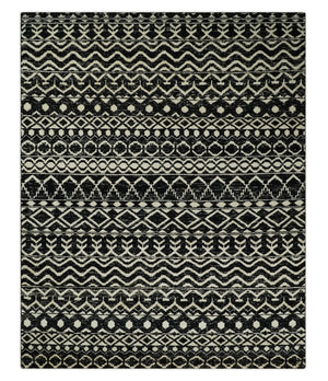 Hand Knotted Black and Ivory Modern Contemporary Southwestern Tribal Trellis Recycled Silk Area Rug