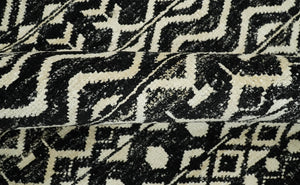 Hand Knotted Black and Ivory Modern Contemporary Southwestern Tribal Trellis Recycled Silk Area Rug