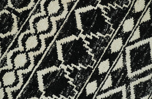 Hand Knotted Black and Ivory Modern Contemporary Southwestern Tribal Trellis Recycled Silk Area Rug