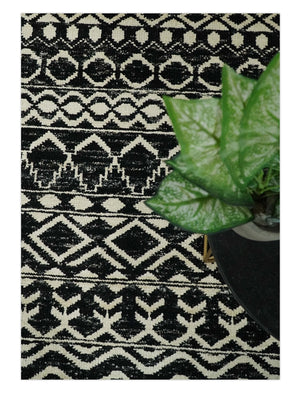 Hand Knotted Black and Ivory Modern Contemporary Southwestern Tribal Trellis Recycled Silk Area Rug