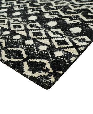 Hand Knotted Black and Ivory Modern Contemporary Southwestern Tribal Trellis Recycled Silk Area Rug