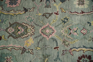 Custom Made Runner Seafoam And Peach Oushak Hand Knotted Wool Rug