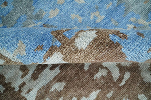 8x10 Hand Knotted Blue and Silver Modern Abstract Low Pile Wool Rug