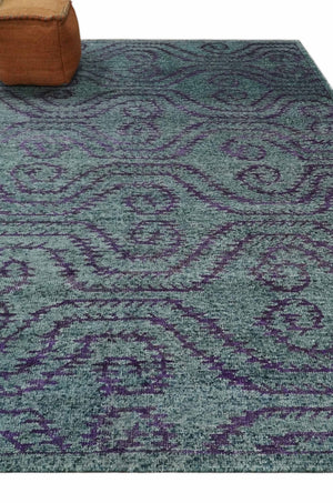 5x8 and 8x10 Hand Knotted  Blue, Gray and Purple Modern Contemporary Southwestern Tribal Recycled Silk Area Rug