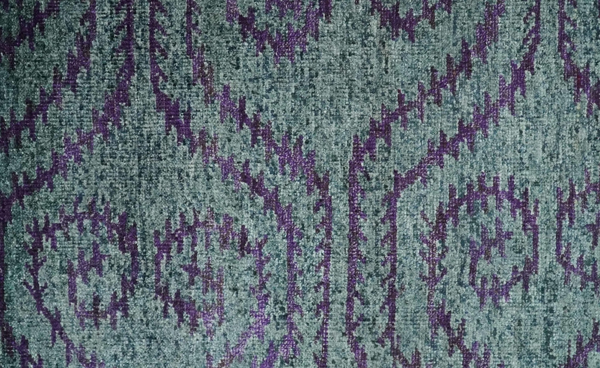 5x8 and 8x10 Hand Knotted  Blue, Gray and Purple Modern Contemporary Southwestern Tribal Recycled Silk Area Rug