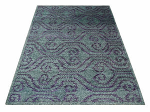 5x8 and 8x10 Hand Knotted  Blue, Gray and Purple Modern Contemporary Southwestern Tribal Recycled Silk Area Rug