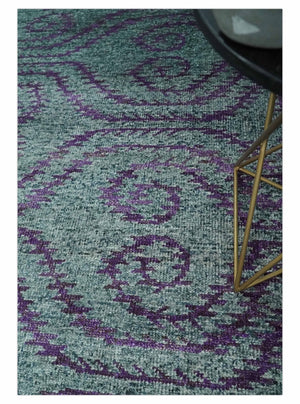 5x8 and 8x10 Hand Knotted  Blue, Gray and Purple Modern Contemporary Southwestern Tribal Recycled Silk Area Rug
