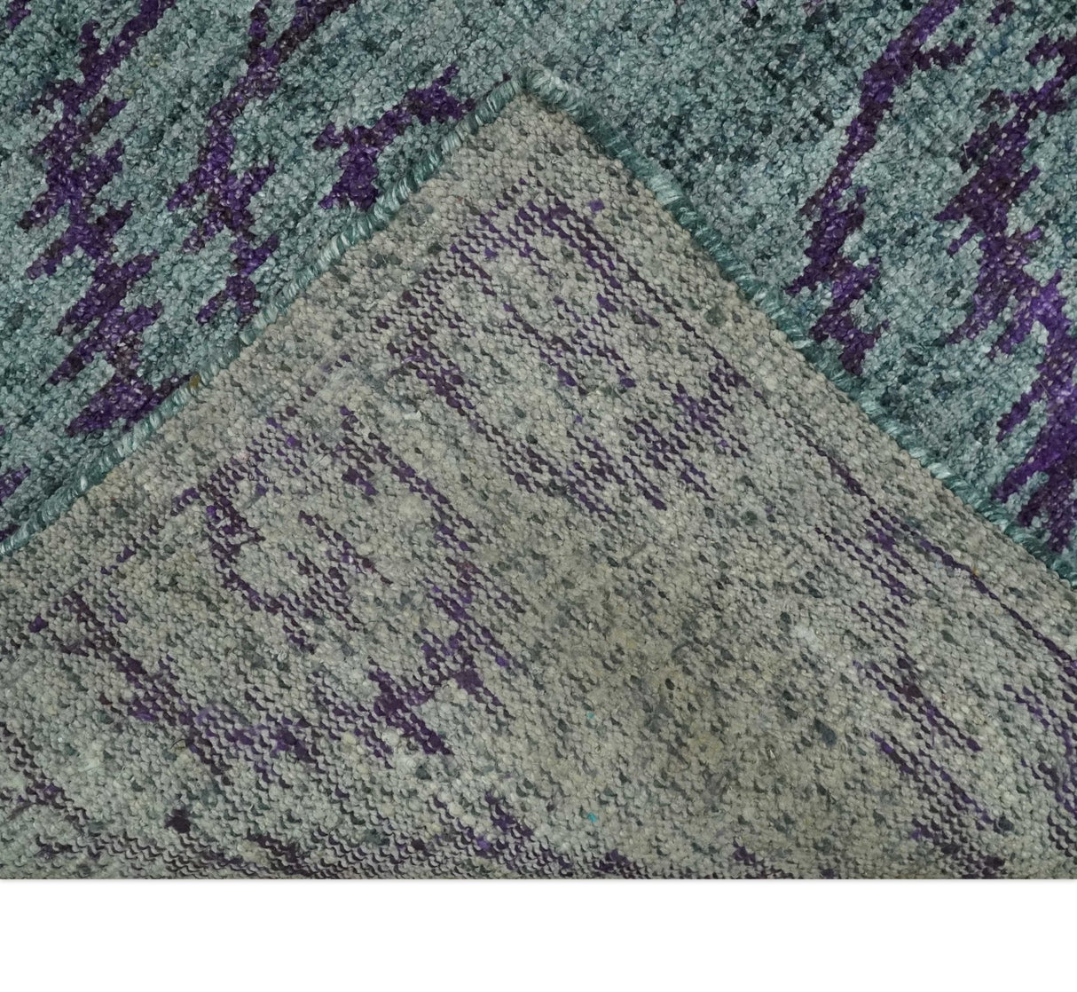 5x8 and 8x10 Hand Knotted  Blue, Gray and Purple Modern Contemporary Southwestern Tribal Recycled Silk Area Rug