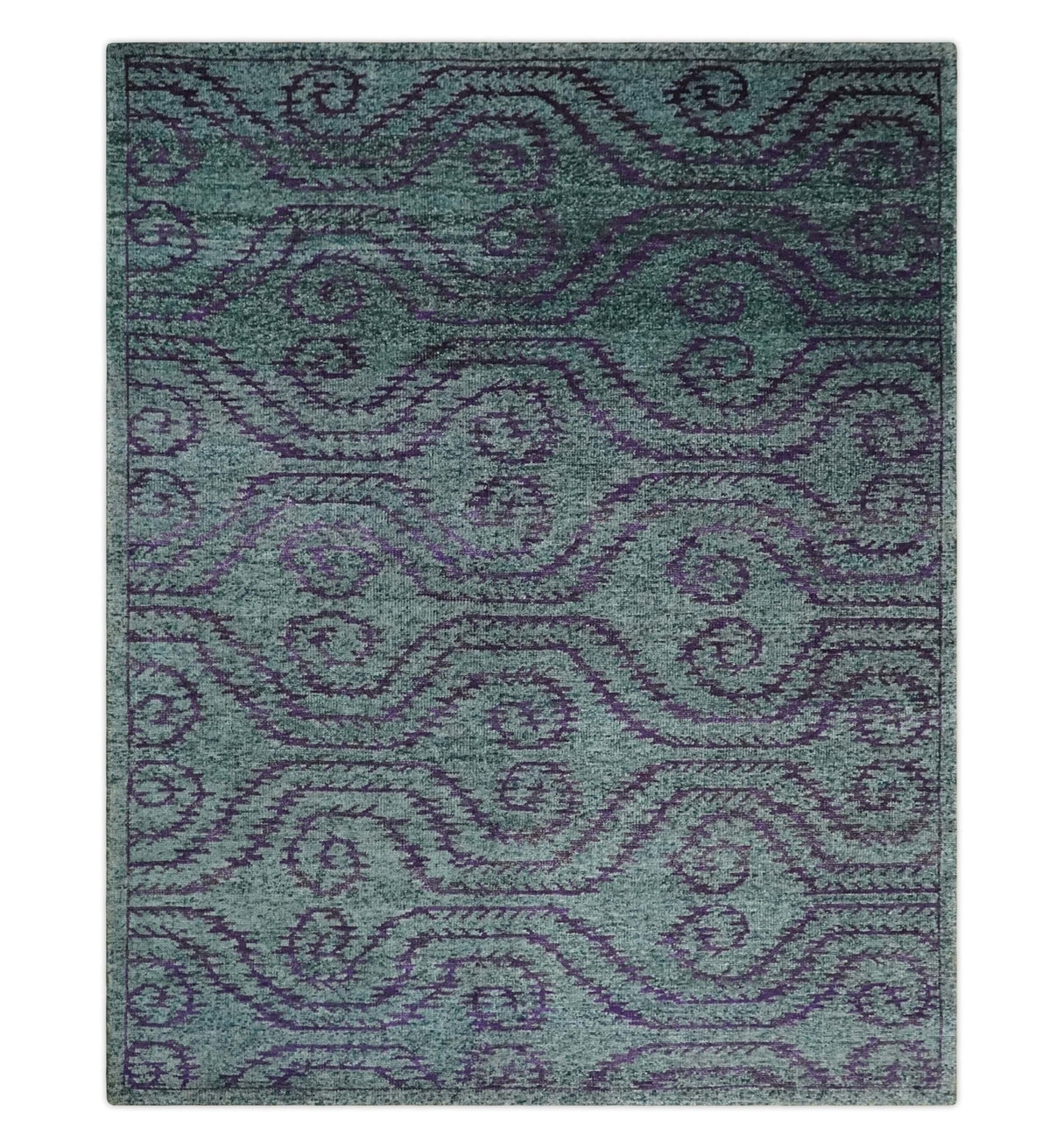 5x8 and 8x10 Hand Knotted  Blue, Gray and Purple Modern Contemporary Southwestern Tribal Recycled Silk Area Rug