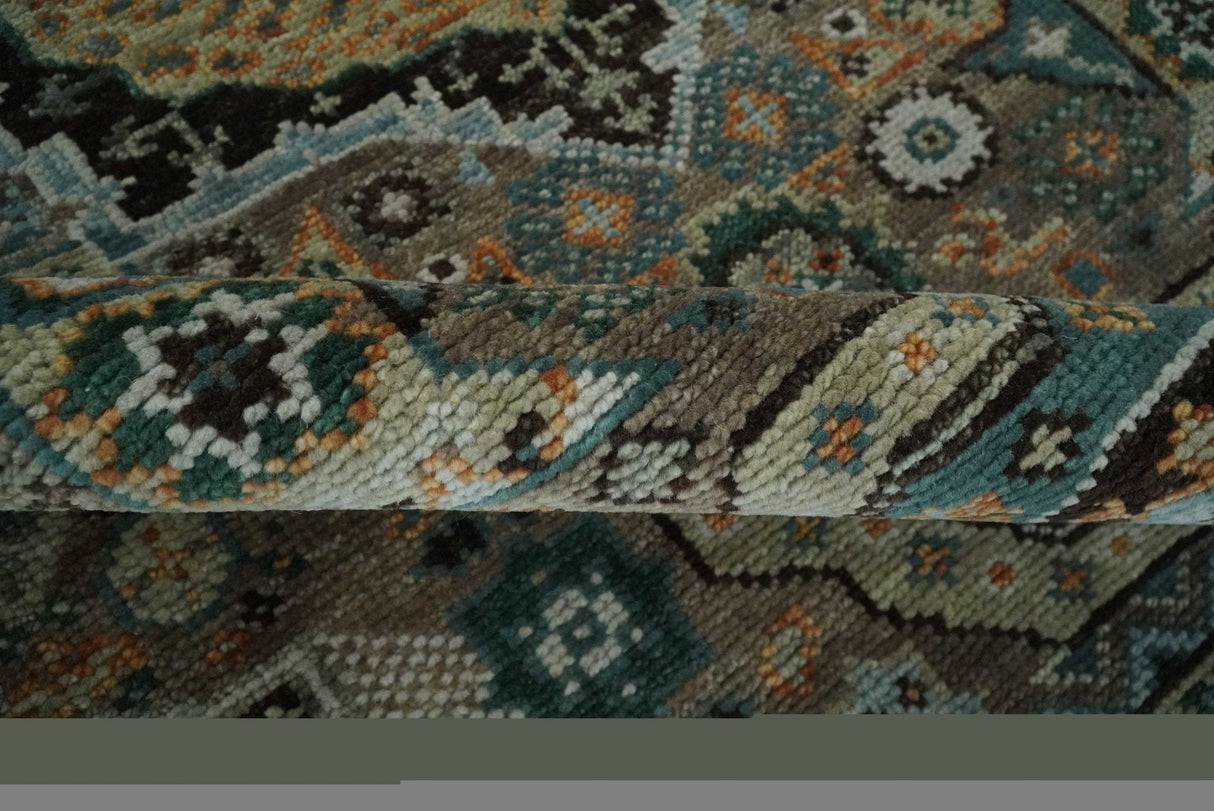 8x10 Hand Knotted Brown, Black and Silver Traditional Mamlook Design Wool Rug