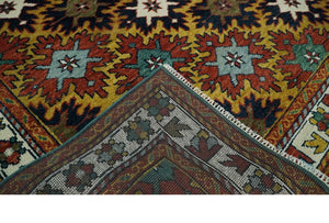 8x10 Hand Knotted Geometrical Rust, Black and Gold Floral Area Rug | TRDCP1368810