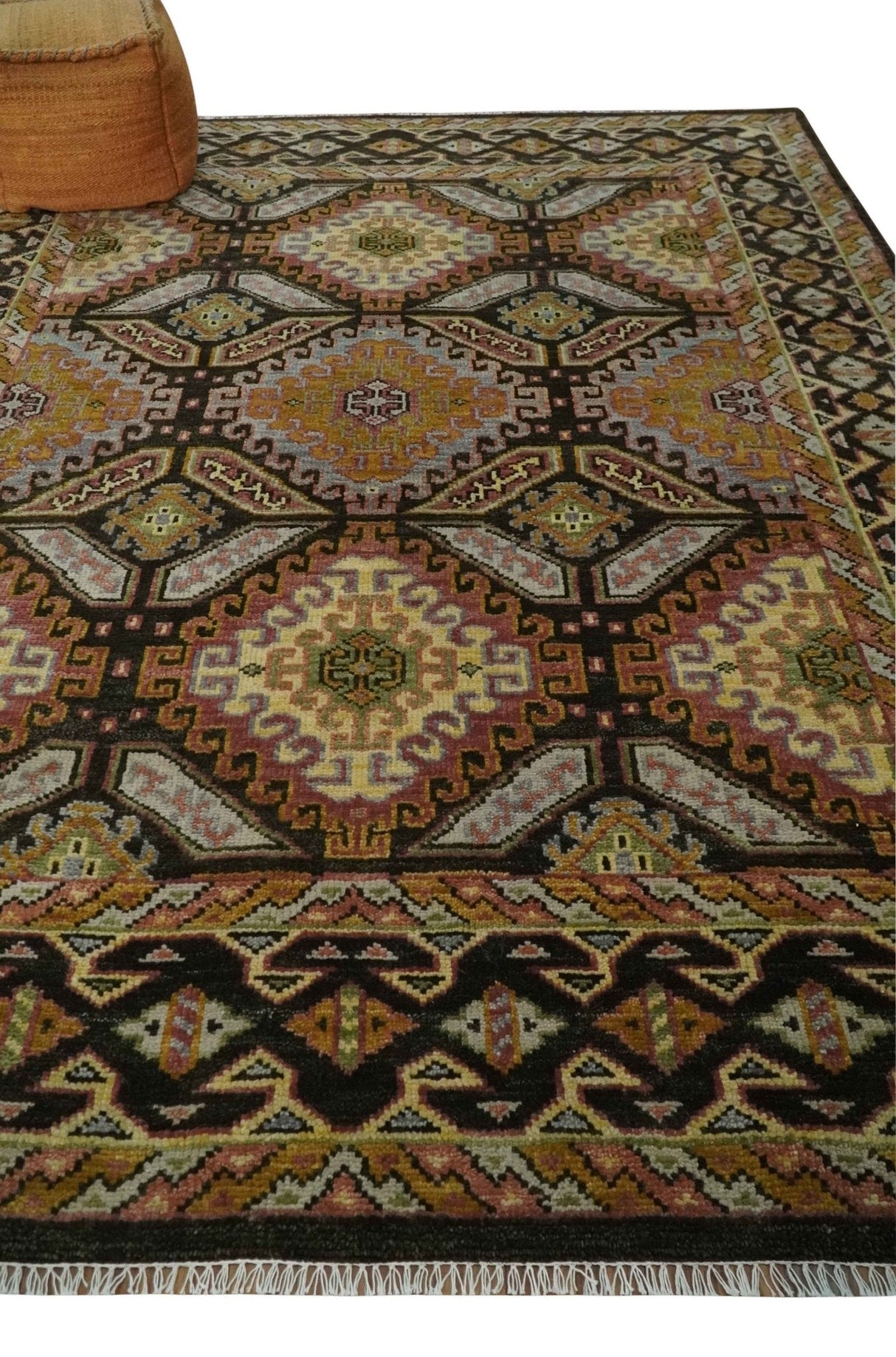 8x10 Hand Knotted Olive, Gold, Black and Brown Oriental Traditional Wool Area Rug