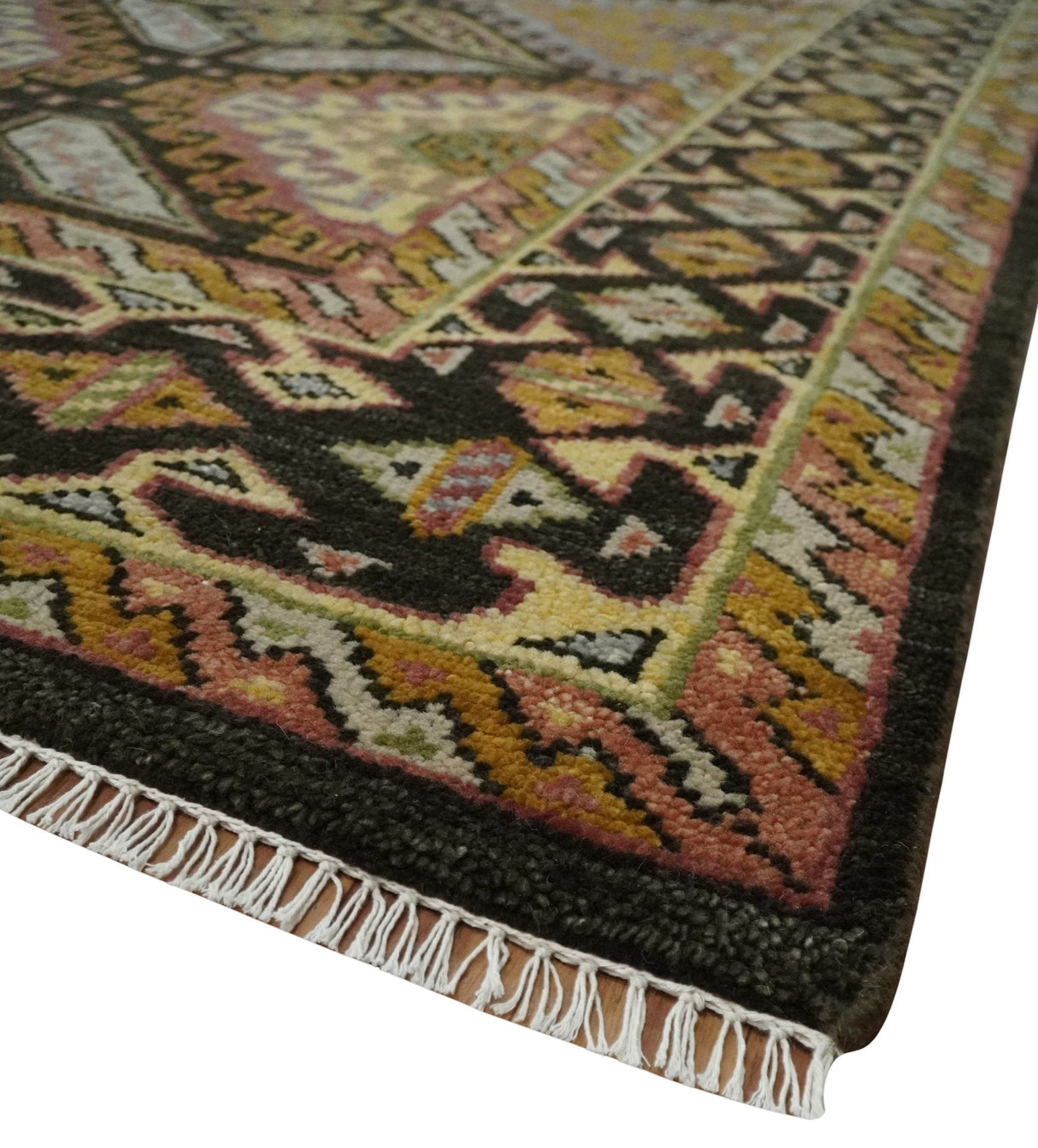 8x10 Hand Knotted Olive, Gold, Black and Brown Oriental Traditional Wool Area Rug