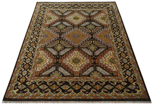8x10 Hand Knotted Olive, Gold, Black and Brown Oriental Traditional Wool Area Rug