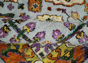 8x10 and 9x12 Hand Knotted Silver, Rust and Gold Persian Oushak made of Recycled Silk Area Rug
