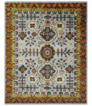 8x10 and 9x12 Hand Knotted Silver, Rust and Gold Persian Oushak made of Recycled Silk Area Rug