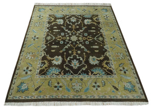 8x10 Hand Knotted Olive and Green Traditional Persian Oushak Wool Rug