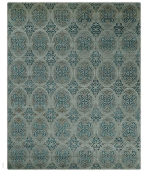 8x10 Hand Knotted Gray, Blue and Brown Modern Contemporary Recycled Silk Area Rug