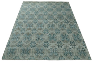 8x10 Hand Knotted Gray, Blue and Brown Modern Contemporary Recycled Silk Area Rug