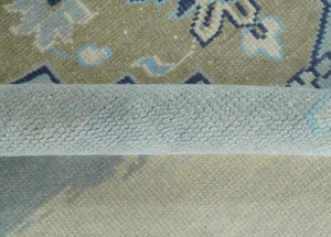 8x10 Hand Knotted Traditional Serapi Blue And Beige Wool Area Rug