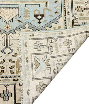 Antique Ivory and Blue Traditional Hand Knotted 8x10 Wool Area Rug