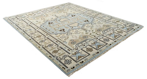 Antique Ivory and Blue Traditional Hand Knotted 8x10 Wool Area Rug