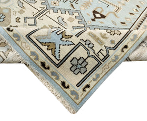 Antique Ivory and Blue Traditional Hand Knotted 8x10 Wool Area Rug