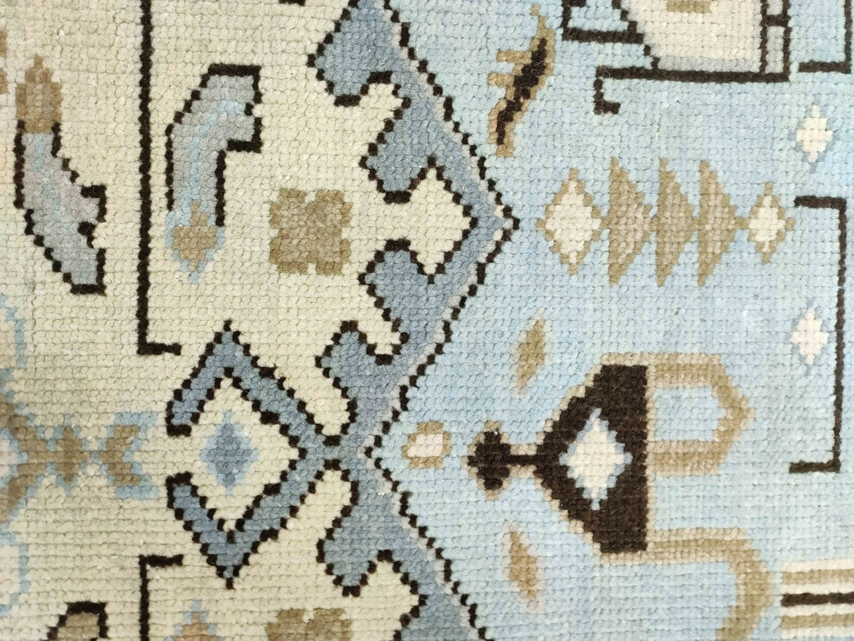 Antique Ivory and Blue Traditional Hand Knotted 8x10 Wool Area Rug