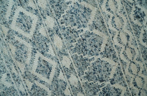 8x10 Hand Knotted Ivory and Blue Modern Contemporary Southwestern Tribal Trellis Recycled Silk Area Rug
