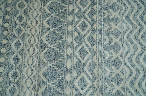 8x10 Hand Knotted Ivory and Blue Modern Contemporary Southwestern Tribal Trellis Recycled Silk Area Rug