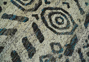 8x10 Hand Knotted Ivory and Charcoal Modern Contemporary Recycled Silk Area Rug