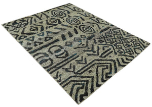 8x10 Hand Knotted Ivory and Charcoal Modern Contemporary Recycled Silk Area Rug
