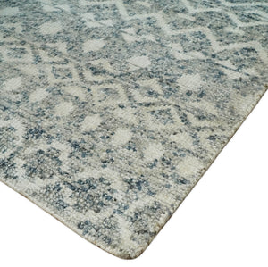 8x10 Hand Knotted Ivory and Gray Modern Contemporary Southwestern Tribal Trellis Recycled Silk Area Rug