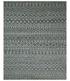 8x10 Hand Knotted Ivory and Gray Modern Contemporary Southwestern Tribal Trellis Recycled Silk Area Rug