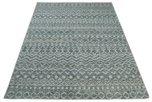 8x10 Hand Knotted Ivory and Gray Modern Contemporary Southwestern Tribal Trellis Recycled Silk Area Rug