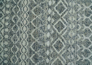 8x10 Hand Knotted Ivory and Gray Modern Contemporary Southwestern Tribal Trellis Recycled Silk Area Rug