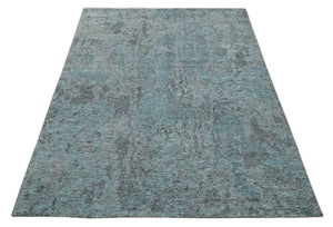8x10 hand knotted Ivory, Aqua and Charcoal Modern Abstract Wool and Bamboo Silk Area Rug
