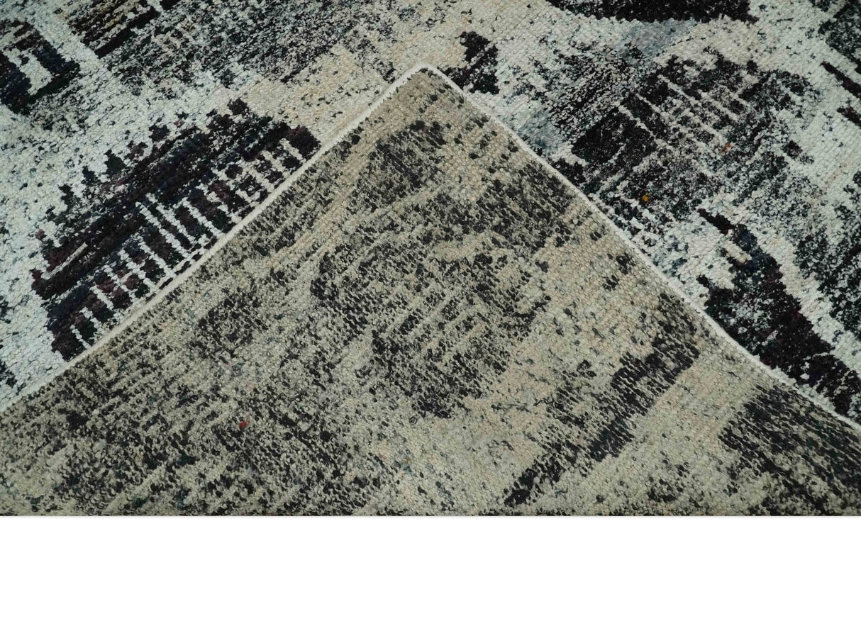 4x6 and 8x10 Hand Knotted Ivory, Charcoal and Brown  Antique Persian Style  Recycled Silk Area Rug
