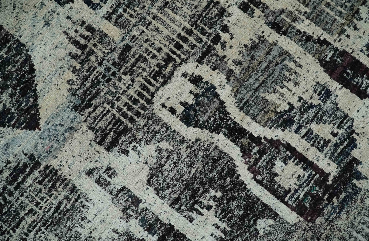 4x6 and 8x10 Hand Knotted Ivory, Charcoal and Brown  Antique Persian Style  Recycled Silk Area Rug