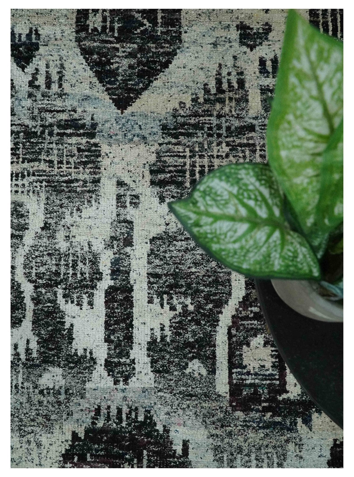 4x6 and 8x10 Hand Knotted Ivory, Charcoal and Brown  Antique Persian Style  Recycled Silk Area Rug