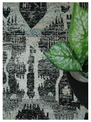 4x6 and 8x10 Hand Knotted Ivory, Charcoal and Brown  Antique Persian Style  Recycled Silk Area Rug