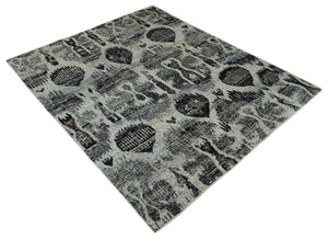 4x6 and 8x10 Hand Knotted Ivory, Charcoal and Brown  Antique Persian Style  Recycled Silk Area Rug